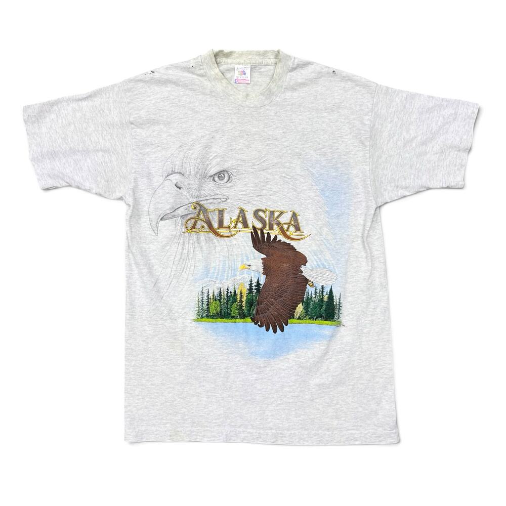 Vintage 90s Alaska Eagle T Shirt Fruit of the Loom USA L Souvenir Wildlife Tee